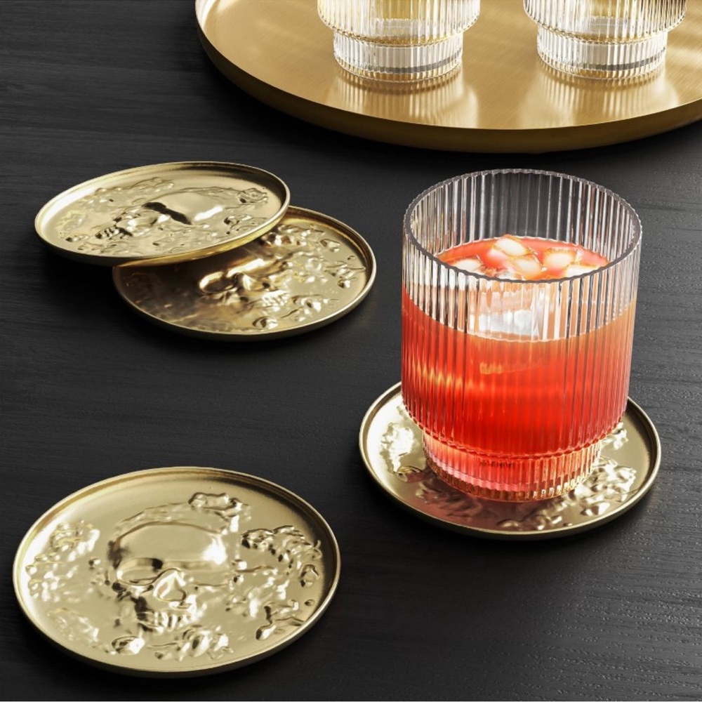 NEW Threshold Gold 4 Pk Metal Drink Coasters